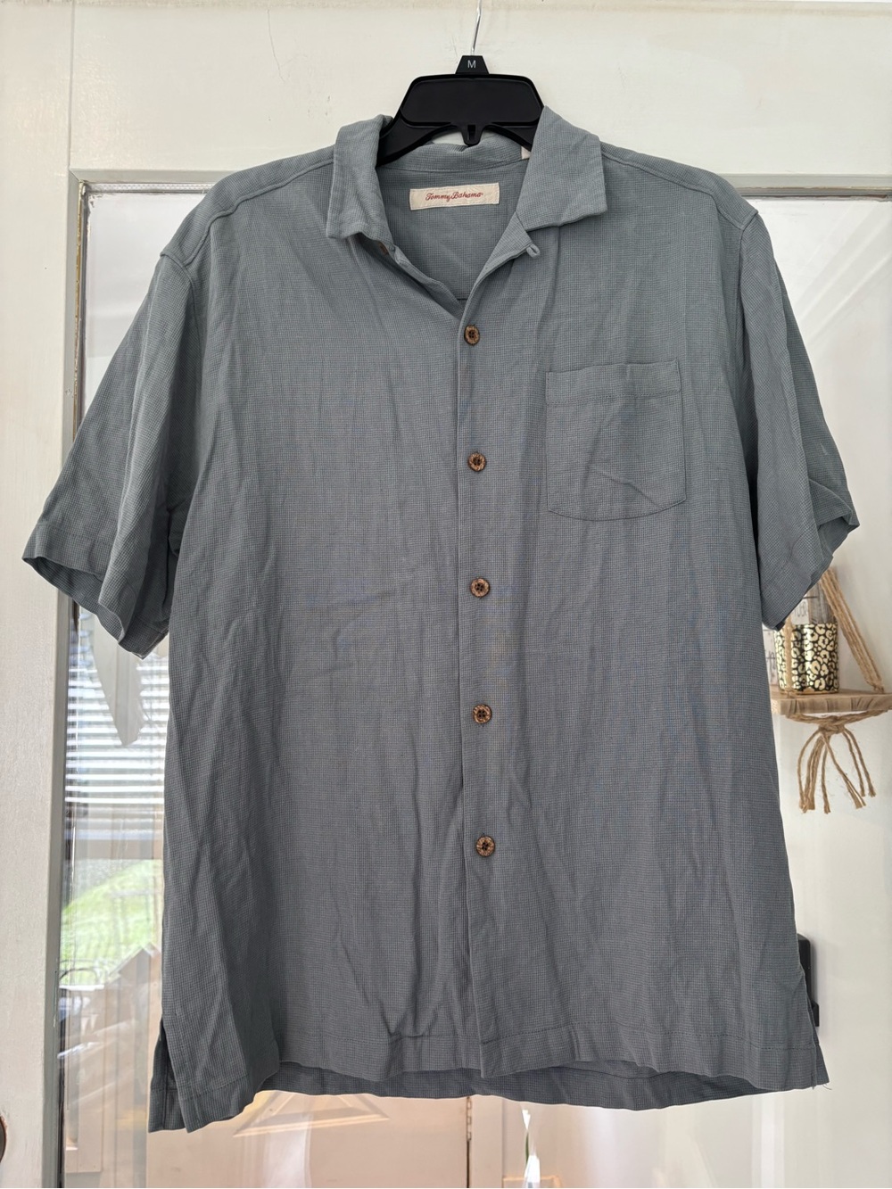 Tommy Bahama‎ Men's Steel Gray Short-Sleeve Silk Button-Down Shirt